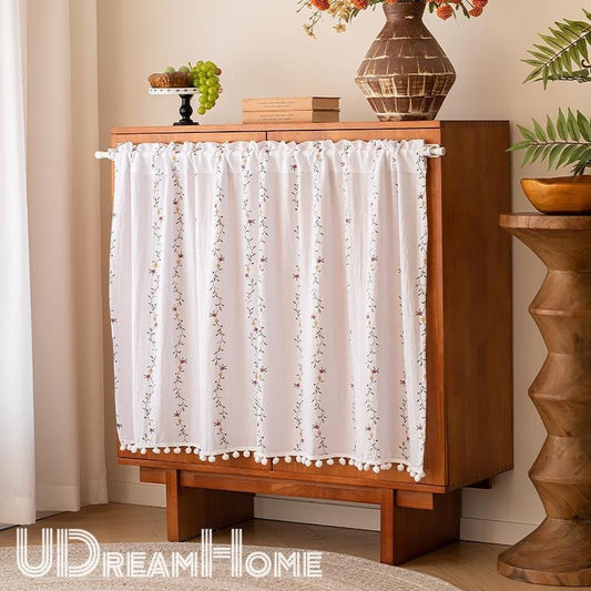 Vintage Rustic Country Floral Short Curtains, New Farmhouse Light Filtering Kitchen Curtain, Half Curtains for Coffee Shops, Bathrooms, Room