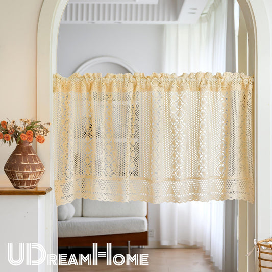 Vintage Crochet Half Curtain: Woven Flower Lace, Boho Farmhouse Decor