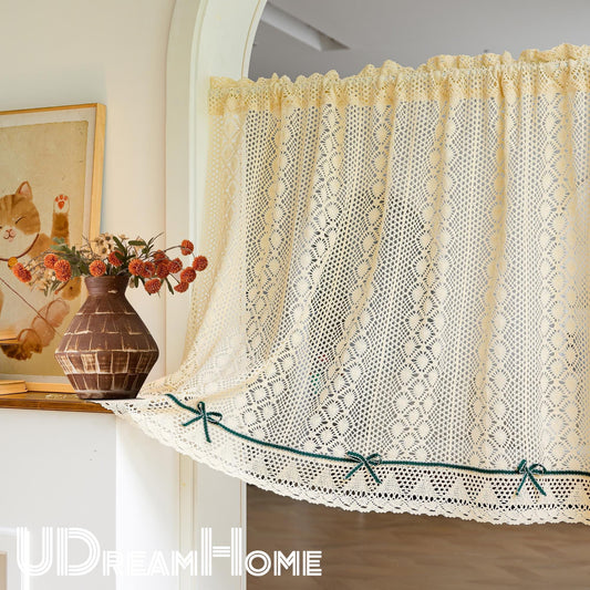 Vintage Countryside Short Curtains, Woven Crochet Hollow Lace Curtain, Half Curtains for Coffee Shops, Cabinet Door and Room, Gifts