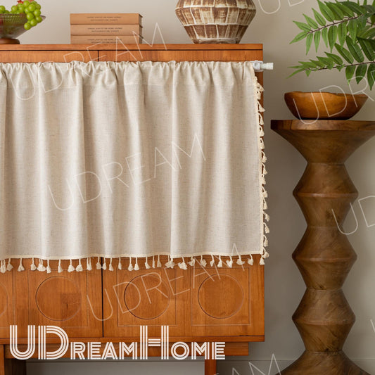 Cotton Linen Cafe Curtain: Boho Farmhouse Style
