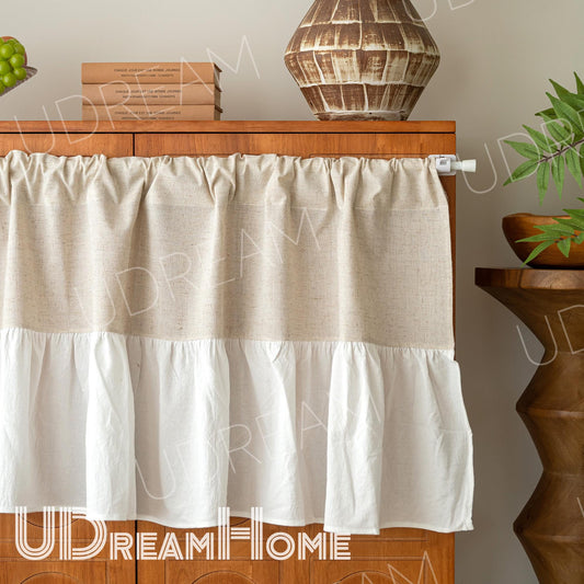 Ruffled Cotton Linen Cafe Curtain: Farmhouse Window Valance