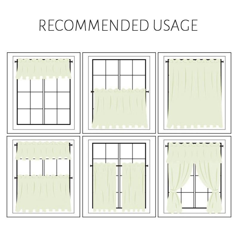 Green Gingham Cafe Curtains Valances with Lace, Farmhouse Country Kitchen Short Curtains, Cotton Linen Half Curtains, Custom Curtains Sizes