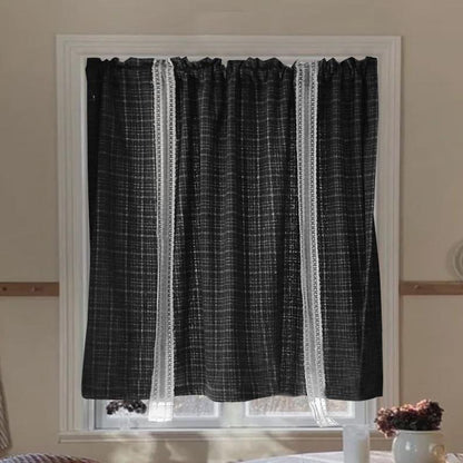 Gray Plaid Tie-Up Valance: Farmhouse Country Kitchen Decor