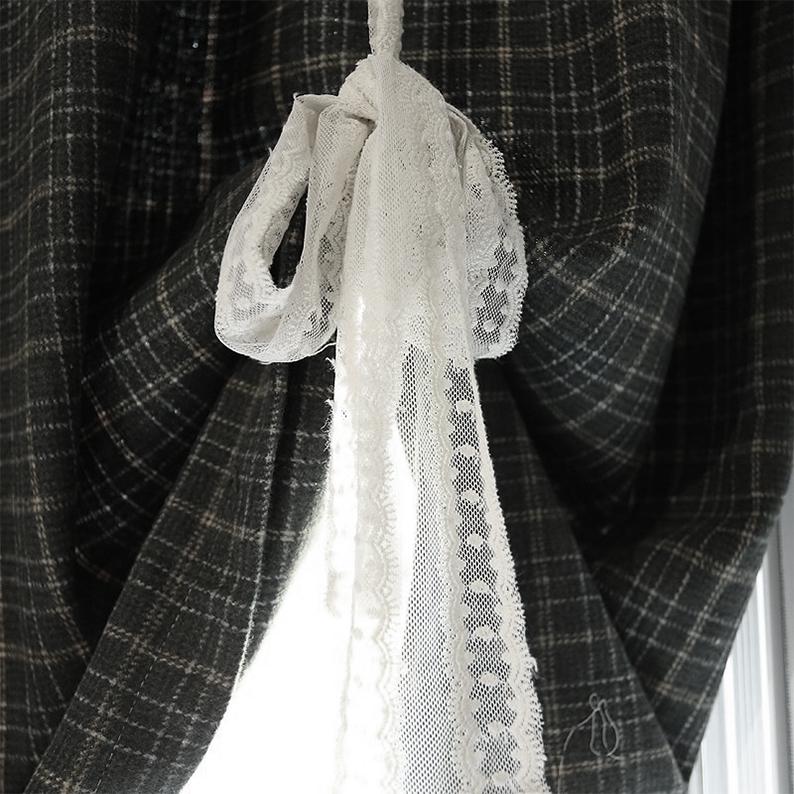 Gray Plaid Tie-Up Valance: Farmhouse Country Kitchen Decor