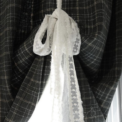 Gray Plaid Tie-Up Valance: Farmhouse Country Kitchen Decor