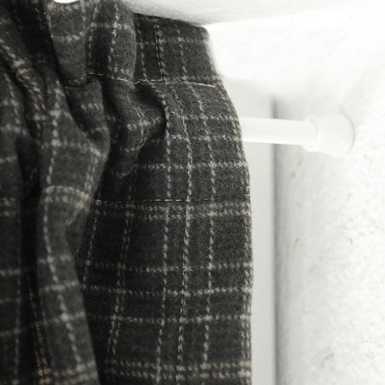 Gray Plaid Tie-Up Valance: Farmhouse Country Kitchen Decor