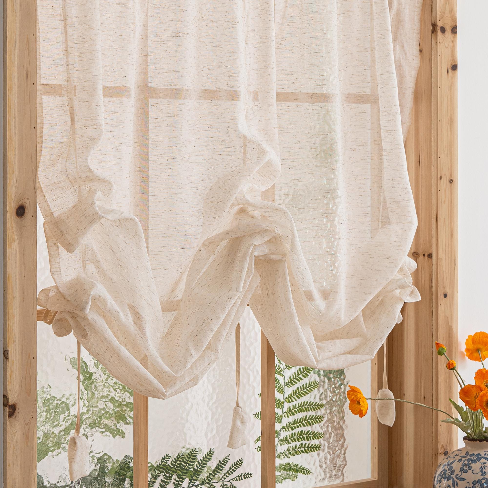 UDreamHome Farmhouse Pull-Up Curtain, Adjustable Tie-Up Curtain