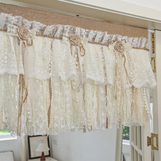 UDreamHome Rustic Unique Burlap Beige ivory Lace Bedroom Window Valance