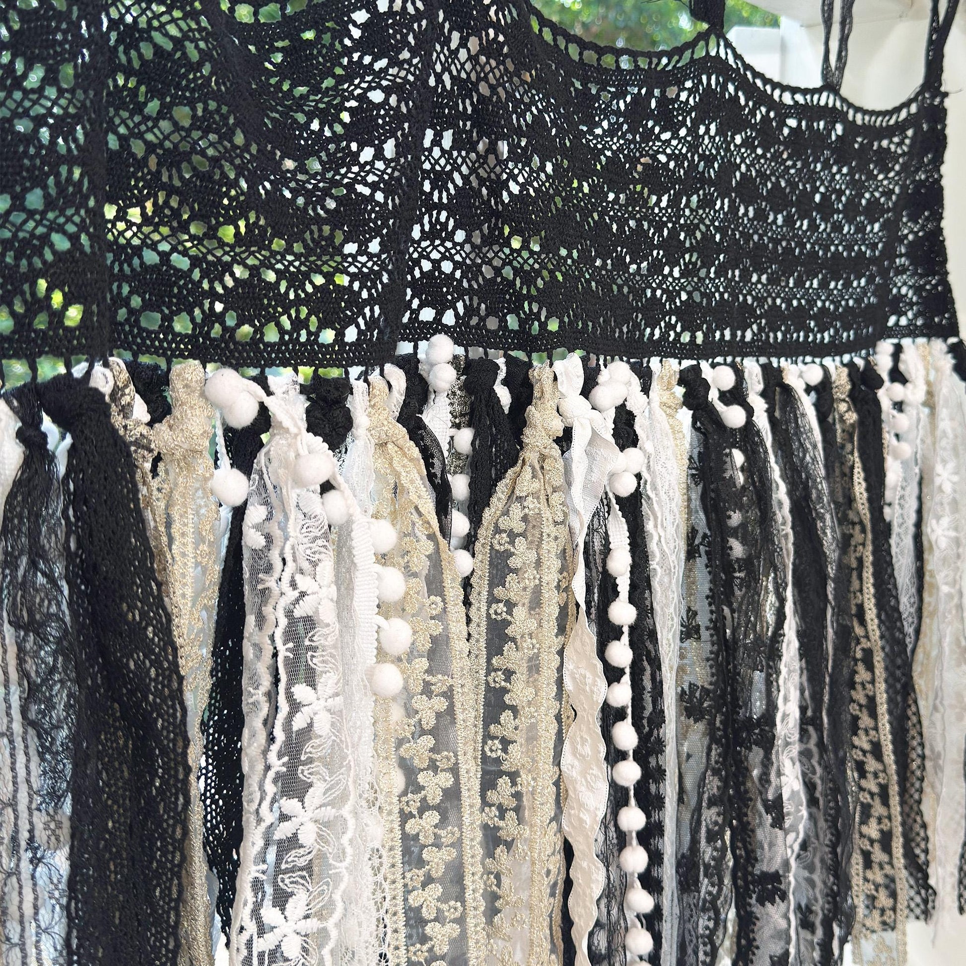 Hand Crochet Lace Valance, Rustic Shabby Chic Window Curtains Valance, Black White Gold Lace Valance, Farmhouse Country Kitchen Curtains
