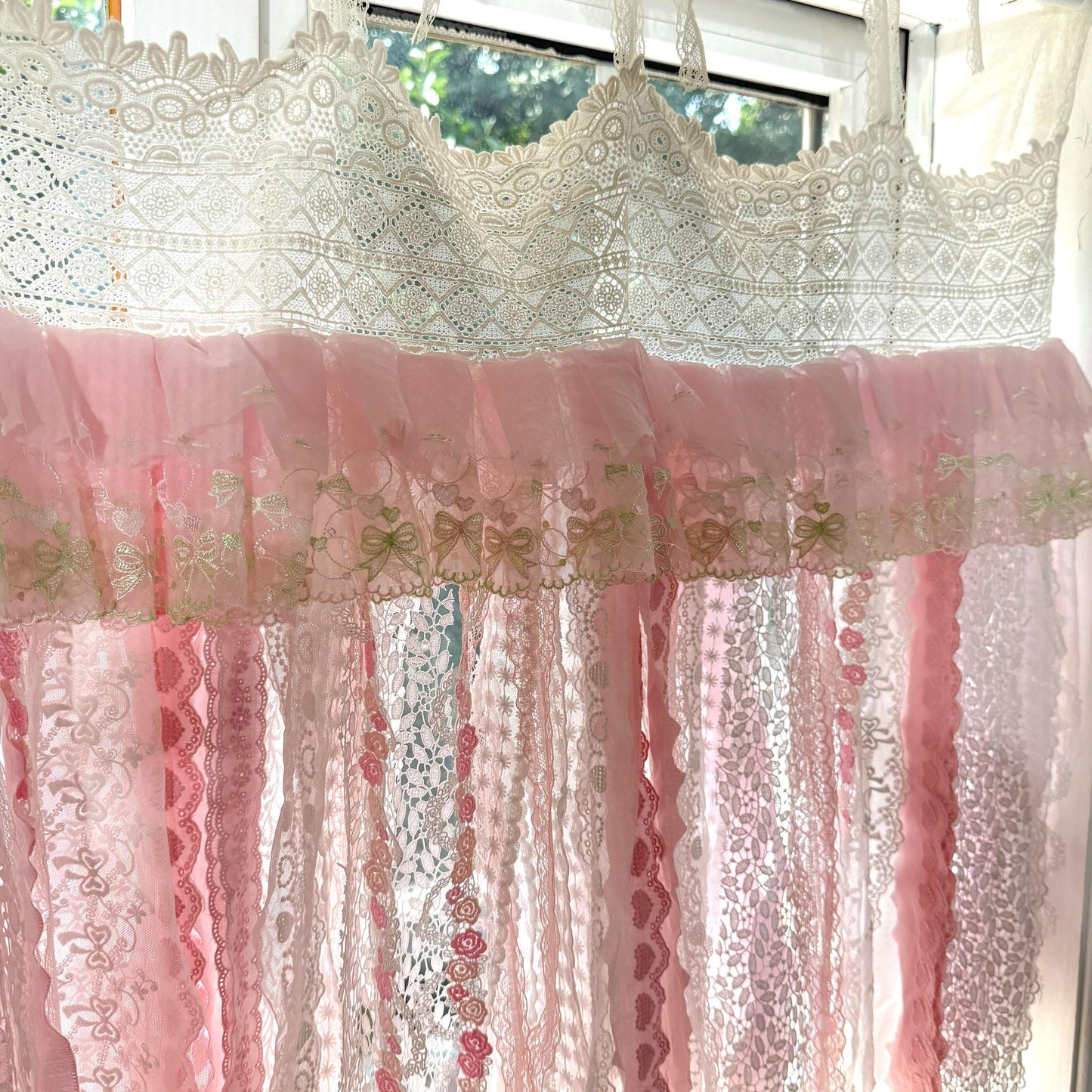 Romantic Embroidery Rose Curtain Valance, Shabby Light Pink Lace Valance, Cafe Curtain, Farmhouse Country Kitchen Curtains,H-25inch (63cm)