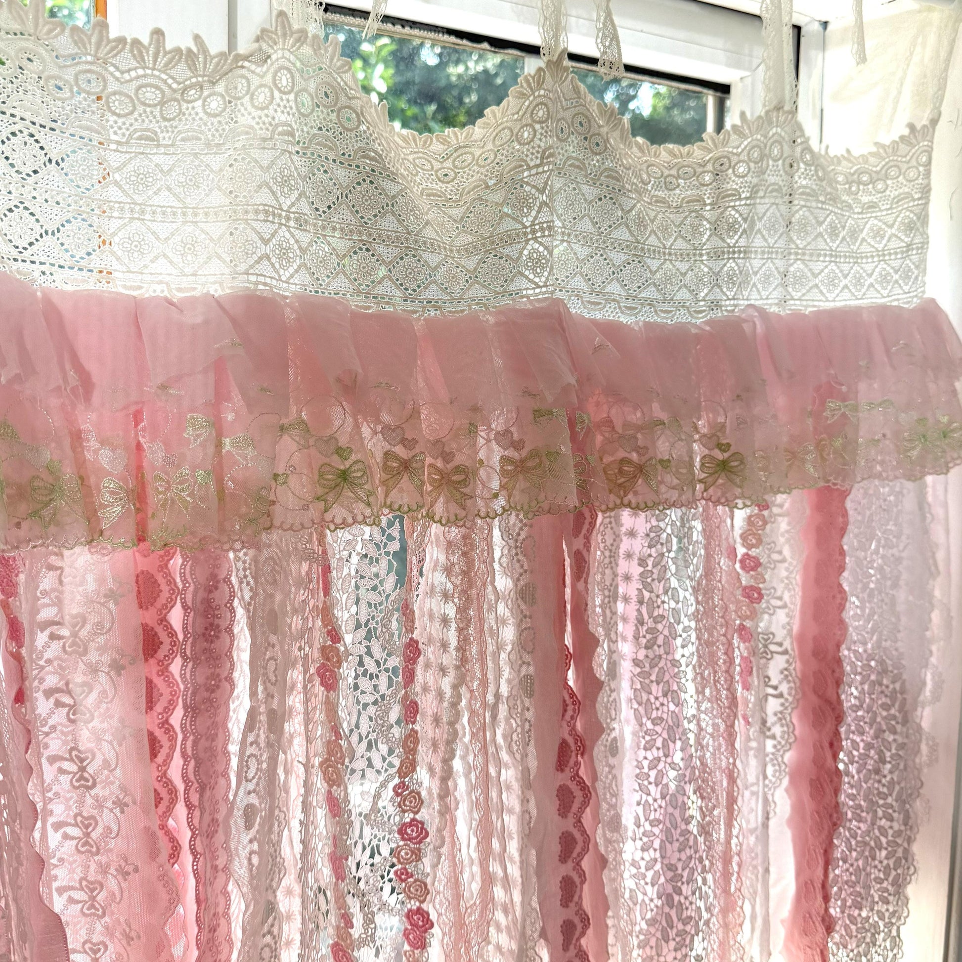 Romantic Embroidery Rose Curtain Valance, Shabby Light Pink Lace Valance, Cafe Curtain, Farmhouse Country Kitchen Curtains,H-25inch (63cm)
