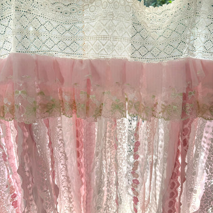 Romantic Embroidery Rose Curtain Valance, Shabby Light Pink Lace Valance, Cafe Curtain, Farmhouse Country Kitchen Curtains,H-25inch (63cm)