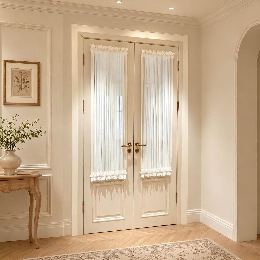 100% Linen Door Curtain, Custom French Door Panel, White Sheer Linen Front Door Window Curtain, Sidelight Curtain (Single Panel)