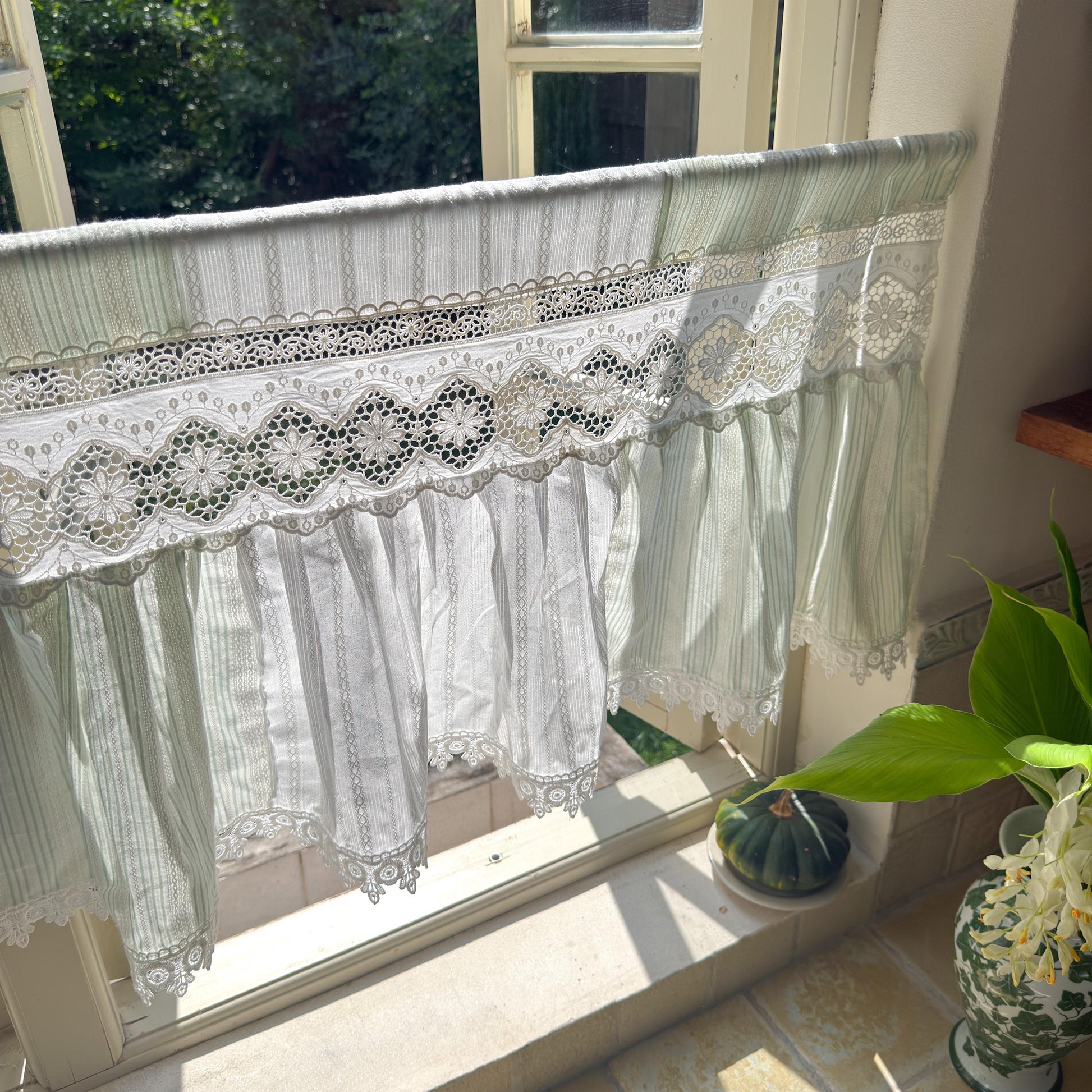 Unique Victorian Cottage Window Valance, Ruffled Lace Cotton Cafe Curtain, French Country White Embroidered Short Curtain, Farmhouse Decor