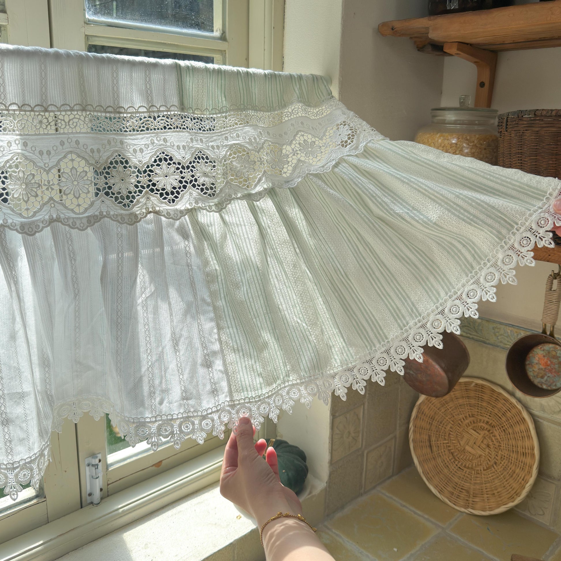 Unique Victorian Cottage Window Valance, Ruffled Lace Cotton Cafe Curtain, French Country White Embroidered Short Curtain, Farmhouse Decor