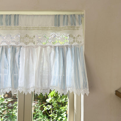 Unique Victorian Cottage Window Valance, Ruffled Lace Cotton Cafe Curtain, French Country White Embroidered Short Curtain, Farmhouse Decor