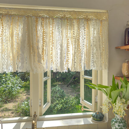 Rustic Shabby Chic Boho Curtains Valance, Beige White Crochet Lace Cafe Curtain, Cottagecore Farmhouse Kitchen Half Curtain, H-22inch (56cm)