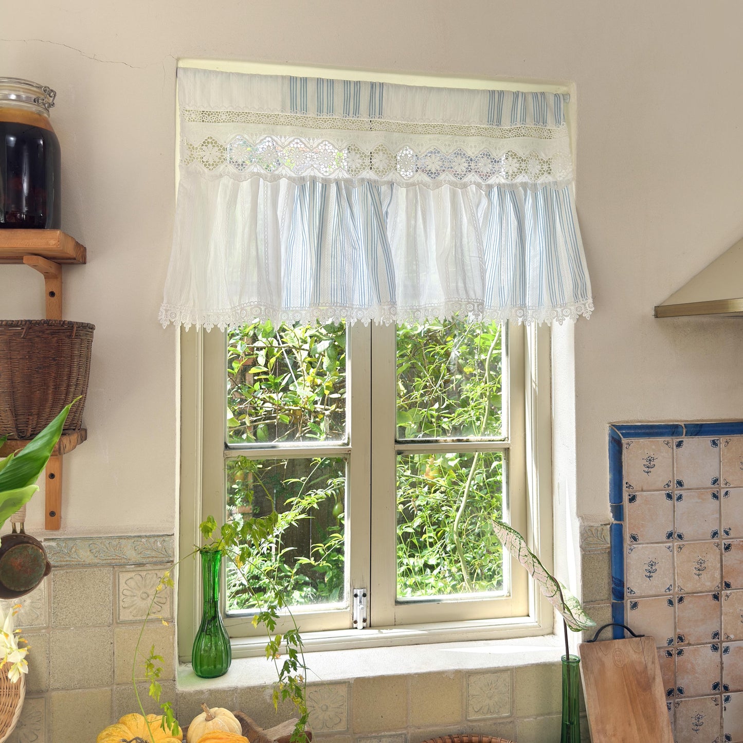 Unique Victorian Cottage Window Valance, Ruffled Lace Cotton Cafe Curtain, French Country White Embroidered Short Curtain, Farmhouse Decor