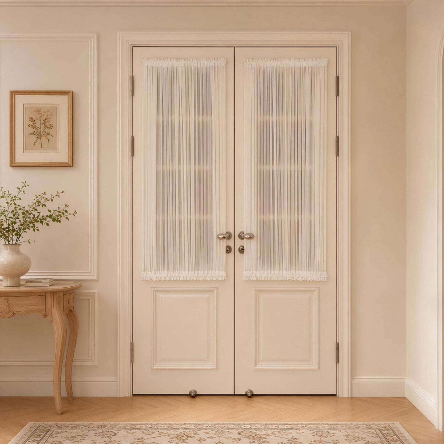Door Curtain, Custom French Door Panel, Chiffon Door Curtains, White Sheer Lace Front Door Window Curtain, Sidelight Curtain (Single Panel)