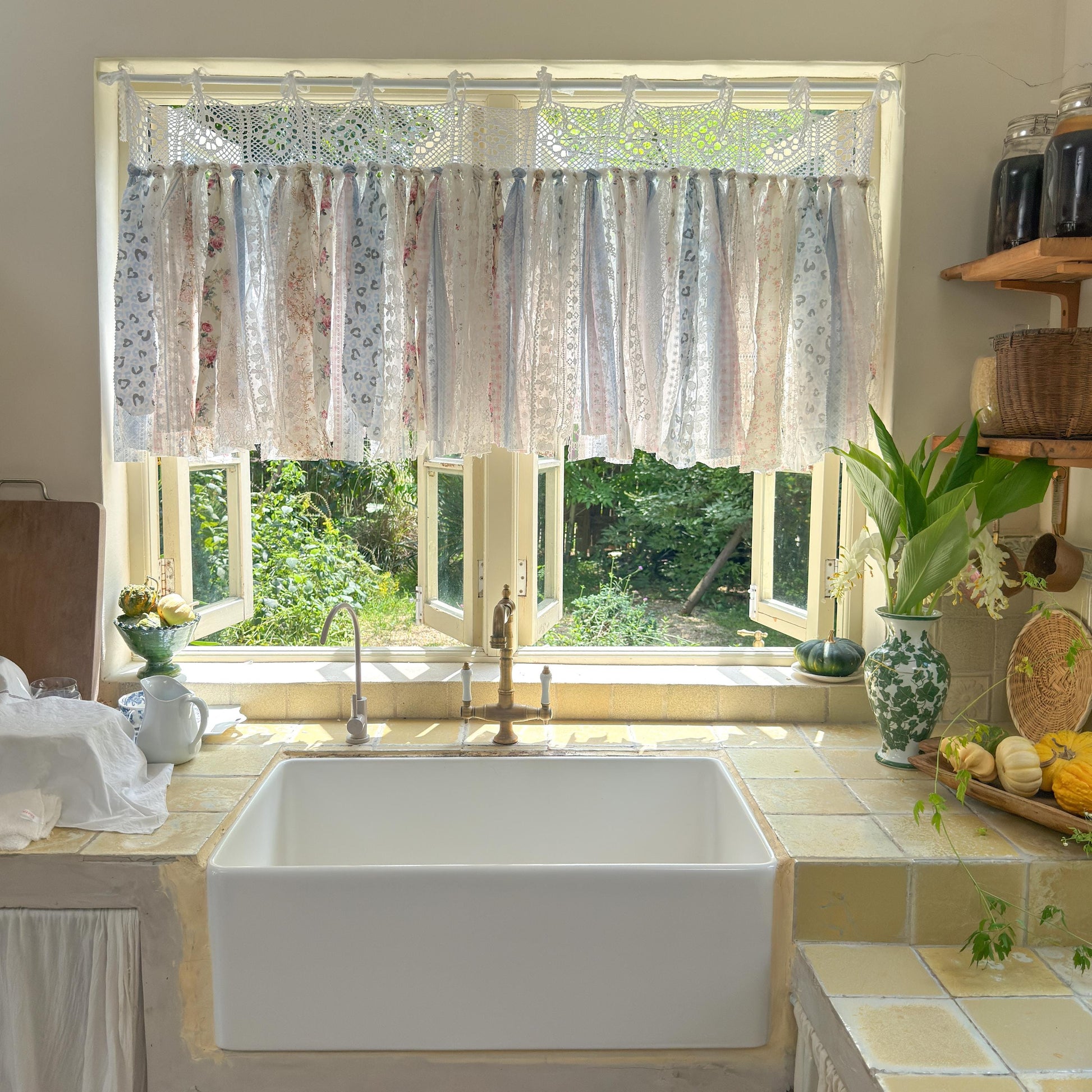 Custom Rustic Fringe Lace Valance, Shabby Chic Boho Window Curtains, French Country Decor, White Crochet Lace Cafe Curtain, H-24inch (61cm)