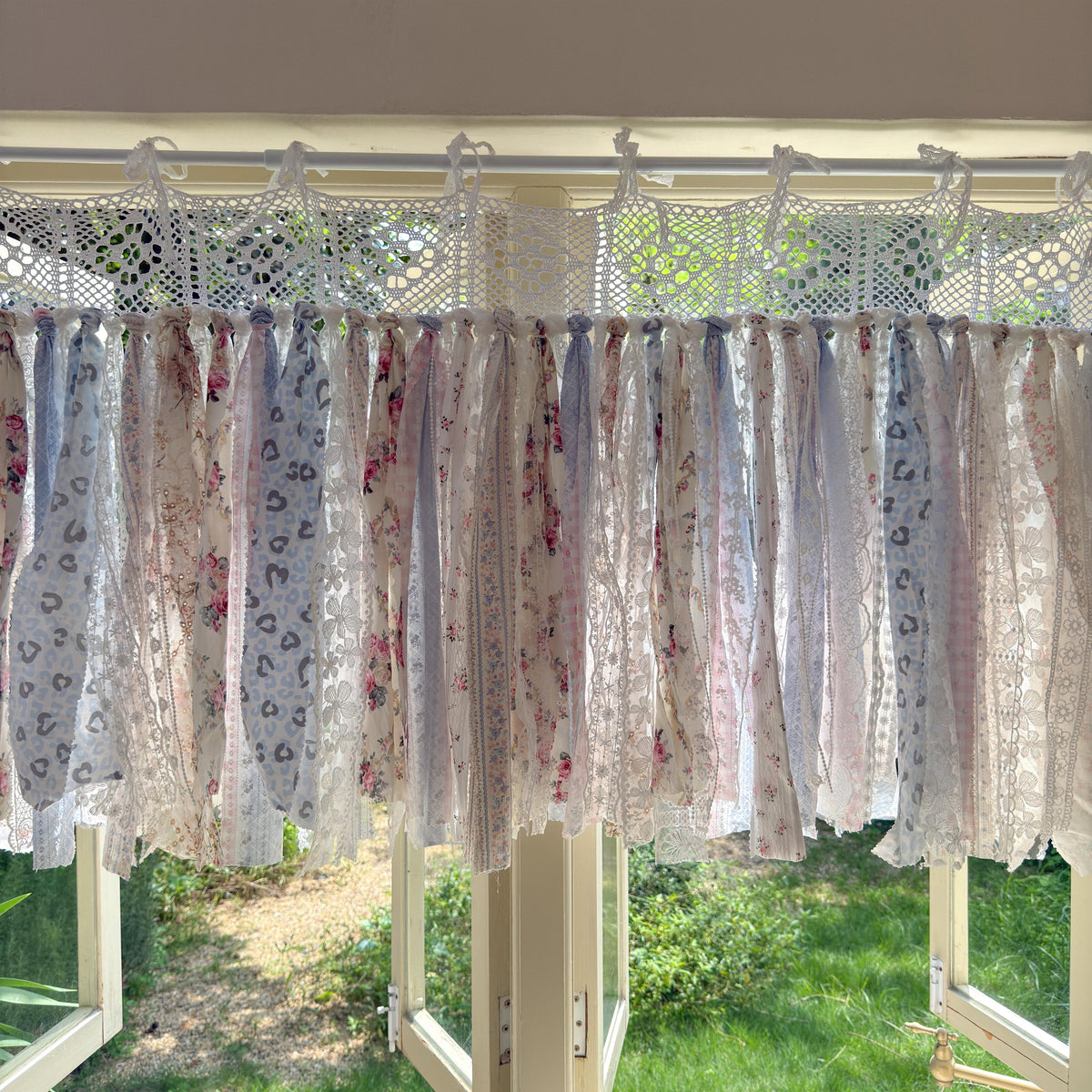 Custom Rustic Fringe Lace Valance, Shabby Chic Boho Window Curtains, French Country Decor, White Crochet Lace Cafe Curtain, H-24inch (61cm)