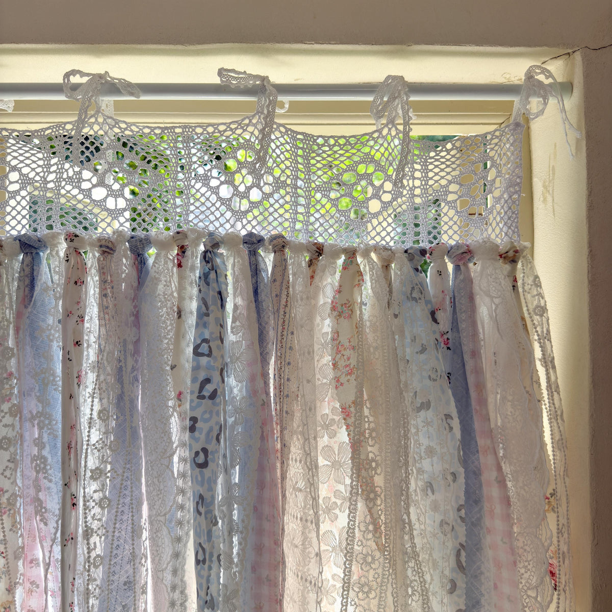 Custom Rustic Fringe Lace Valance, Shabby Chic Boho Window Curtains, French Country Decor, White Crochet Lace Cafe Curtain, H-24inch (61cm)