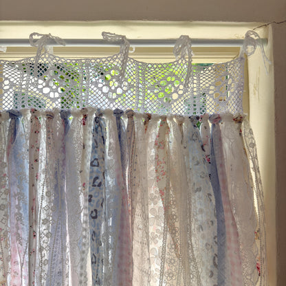 Custom Rustic Fringe Lace Valance, Shabby Chic Boho Window Curtains, French Country Decor, White Crochet Lace Cafe Curtain, H-24inch (61cm)