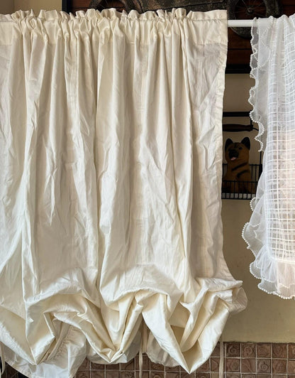 Farmhouse Country Pull-Up Curtain, Adjustable Tie-Up Curtain, Custom Kitchen Half Curtain, Bedroom and Living Room Sheer Cotton Curtains