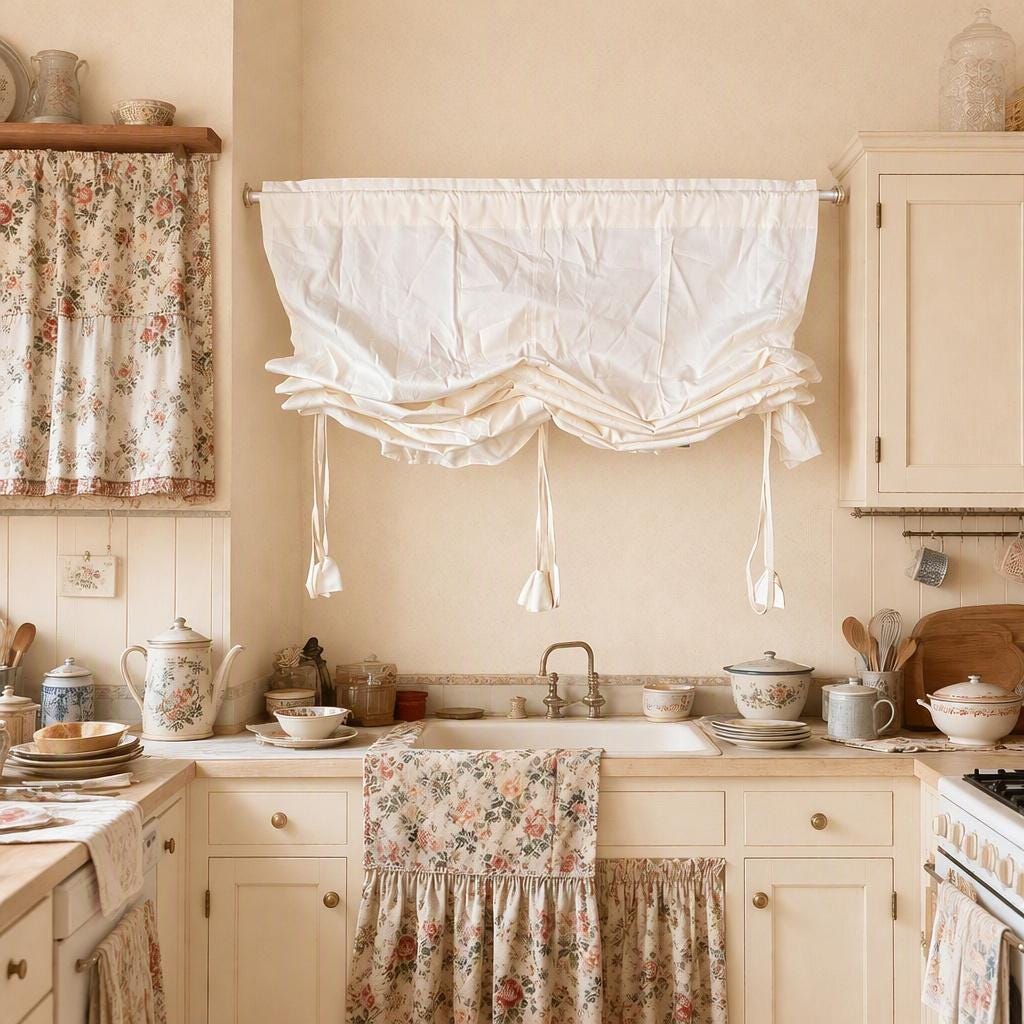 Farmhouse Country Pull-Up Curtain, Adjustable Tie-Up Curtain, Custom Kitchen Half Curtain, Bedroom and Living Room Sheer Cotton Curtains