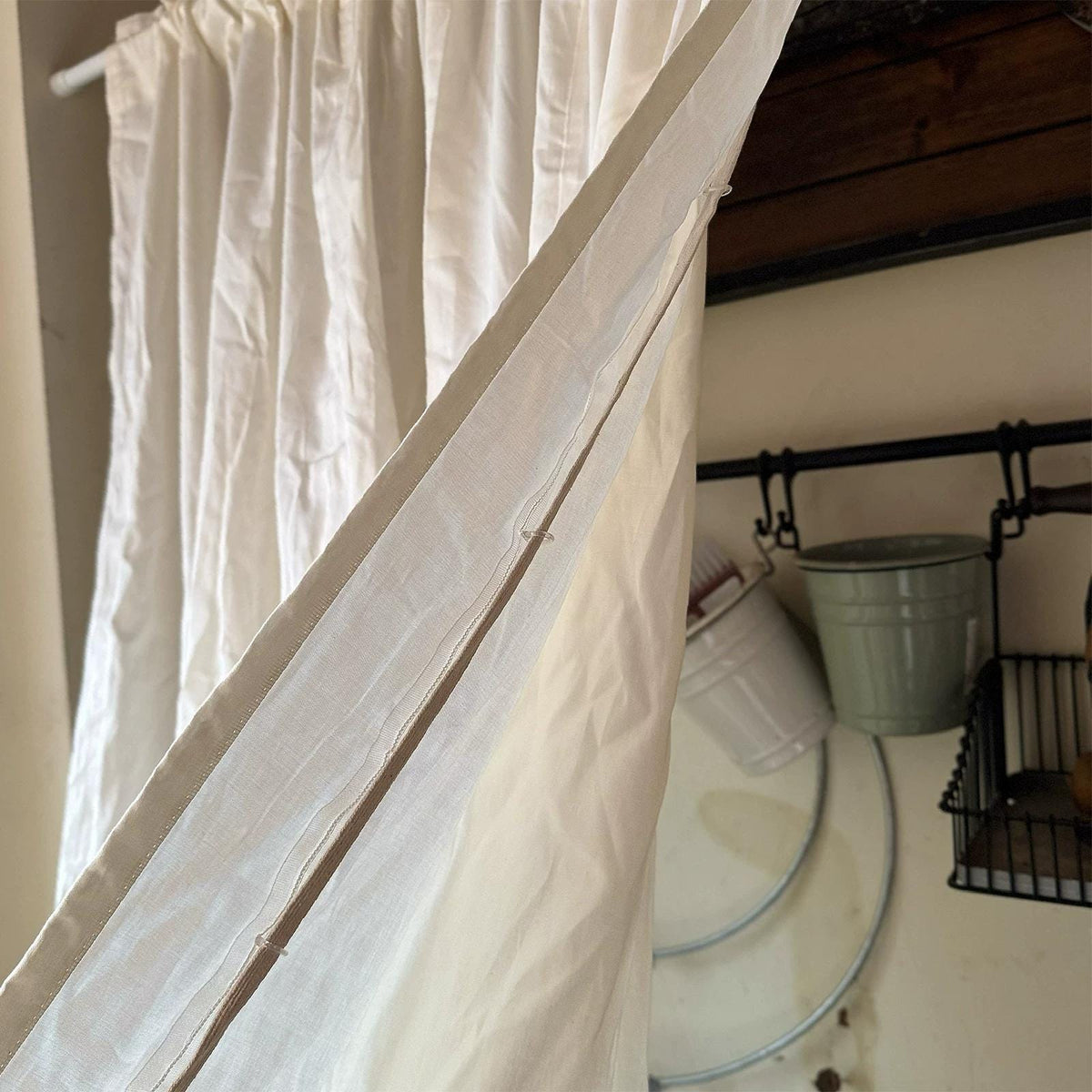 Farmhouse Country Pull-Up Curtain, Adjustable Tie-Up Curtain, Custom Kitchen Half Curtain, Bedroom and Living Room Sheer Cotton Curtains