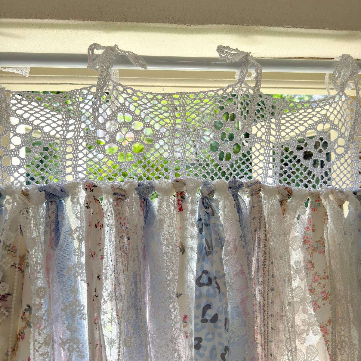 Custom Rustic Fringe Lace Valance, Shabby Chic Boho Window Curtains, French Country Decor, White Crochet Lace Cafe Curtain, H-24inch (61cm)