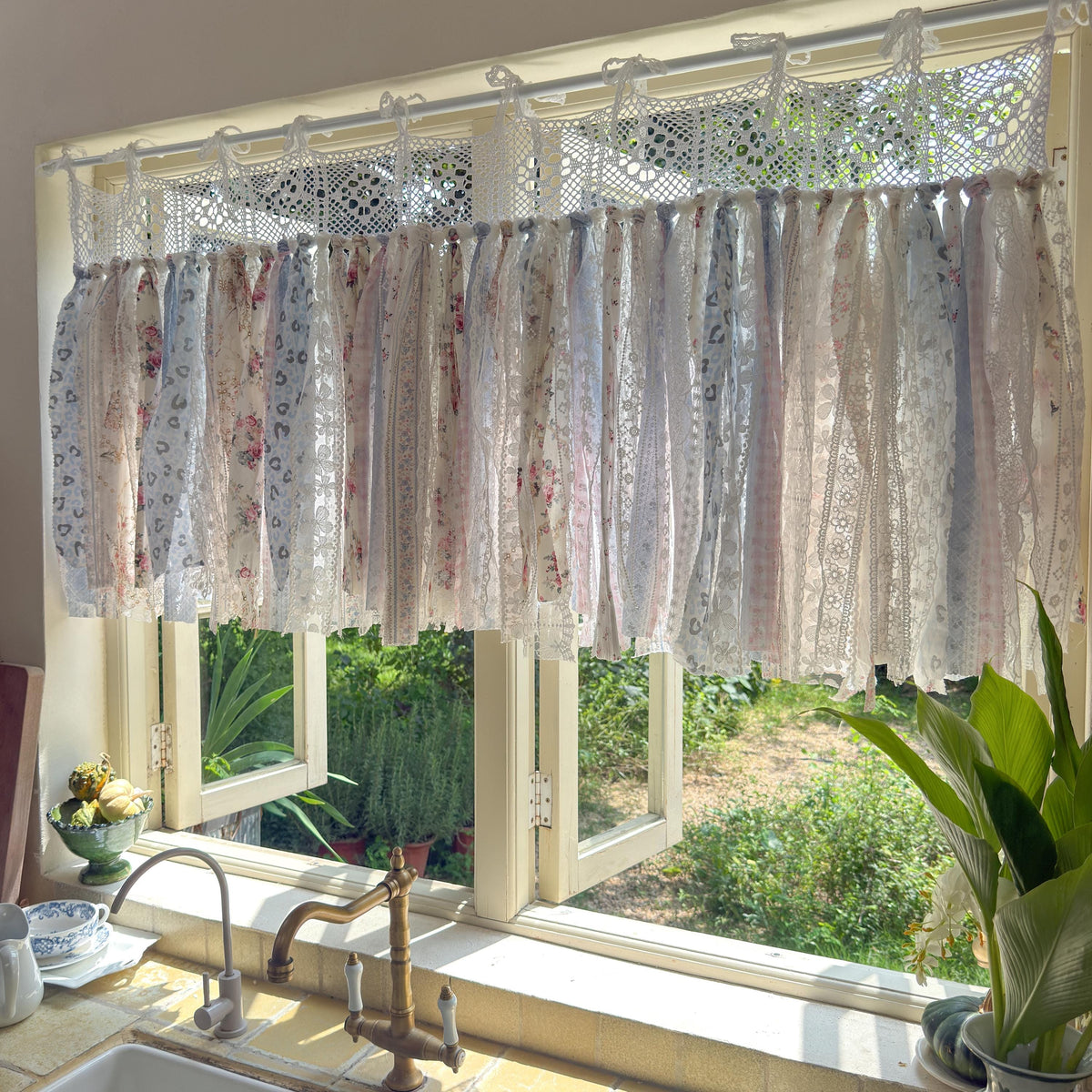 Custom Rustic Fringe Lace Valance, Shabby Chic Boho Window Curtains, French Country Decor, White Crochet Lace Cafe Curtain, H-24inch (61cm)