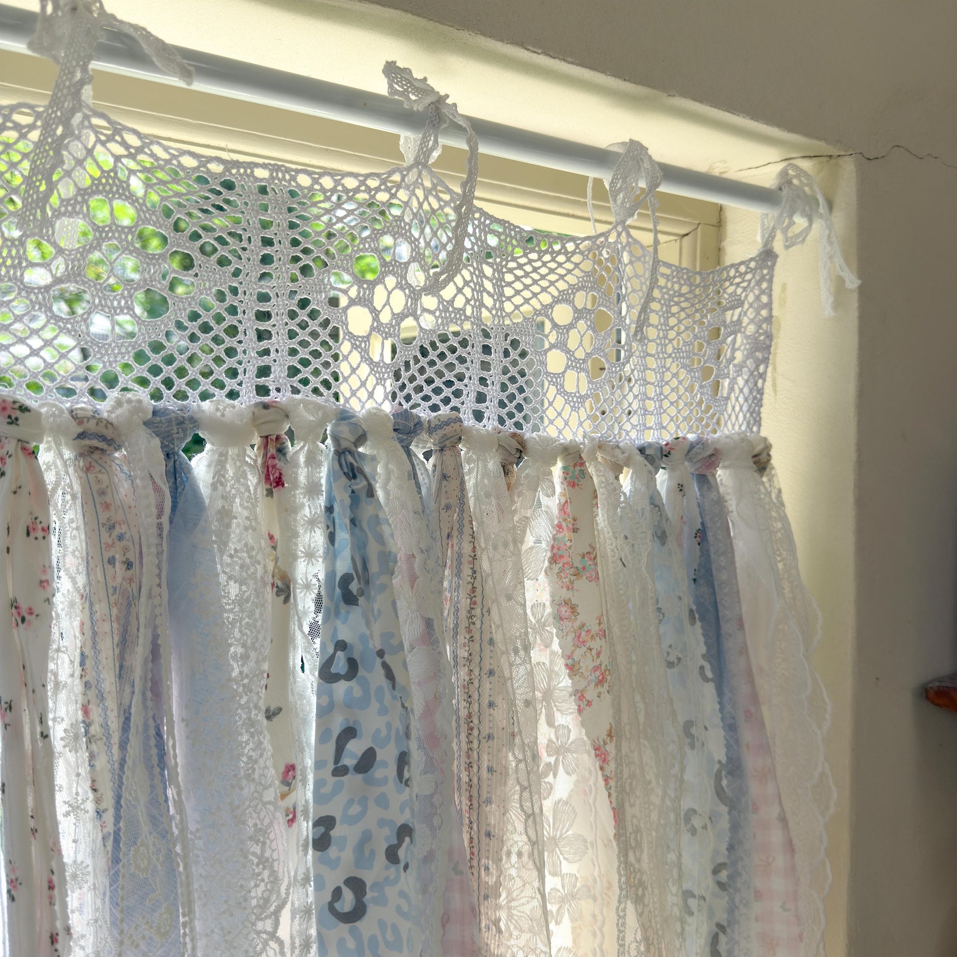 Custom Rustic Fringe Lace Valance, Shabby Chic Boho Window Curtains, French Country Decor, White Crochet Lace Cafe Curtain, H-24inch (61cm)