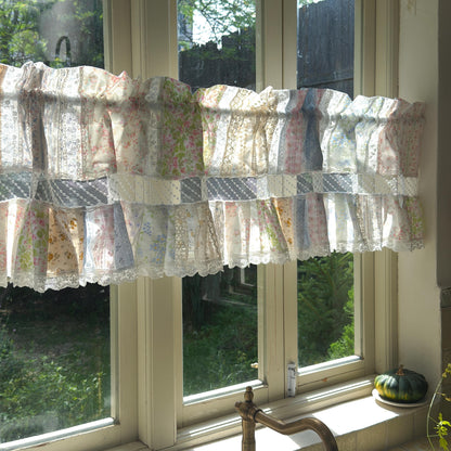 Vintage Floral Patchwork Ruffled Lace Valance,Victorian Cottage Cafe Curtain with Floral Embroidery and Lace Trim, Shabby Chic Lace Curtains