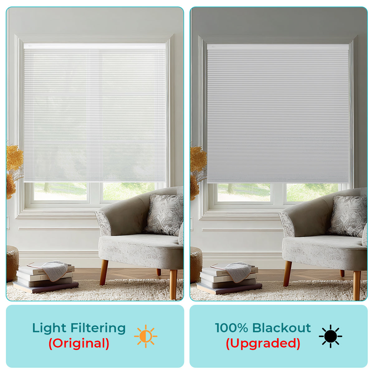 Custom No Drill Cordless Blackout Cellular Shades, Made to Measure Honeycomb Window Shades, Thermal Insulated, Child Safe