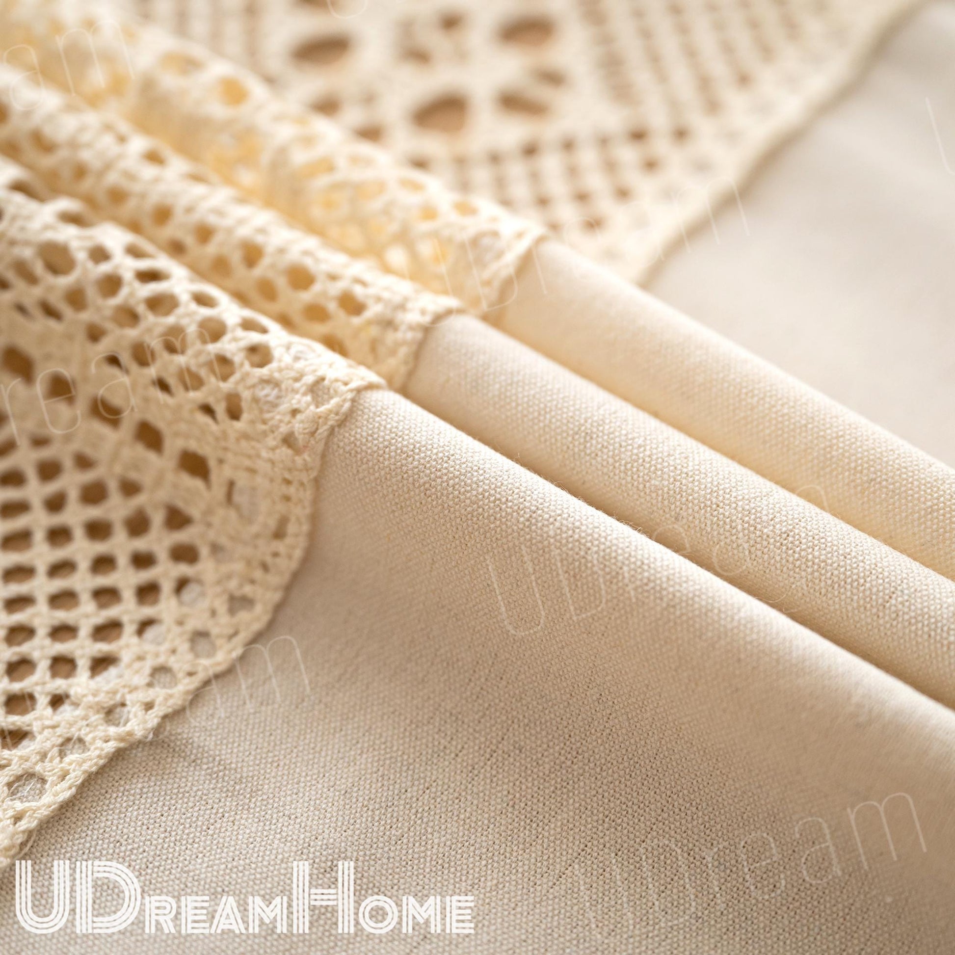 Linen Cafe Curtain: Crochet Lace, Boho Farmhouse Style - UDreamHome