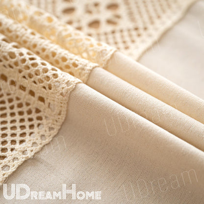 Linen Cafe Curtain: Crochet Lace, Boho Farmhouse Style - UDreamHome