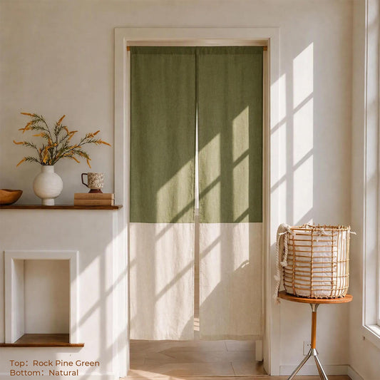 Linen Custom Noren Curtain,Japanese Style Color Block Boho Room Divider,Noren Doorway Curtain,Minimalist Wabi Sabi,Split Noren Curtains Long - UDreamHome