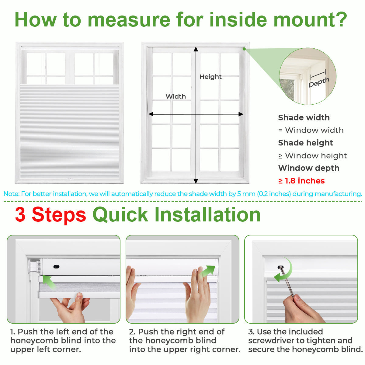 Blackout Honeycomb Shades - No Drill Cordless Top Down Bottom Up