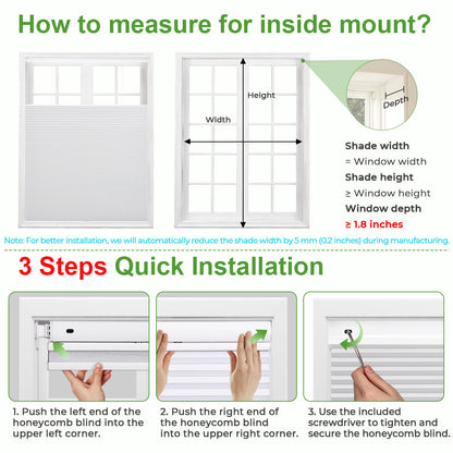 Blackout Honeycomb Shades - No Drill Cordless Top Down Bottom Up