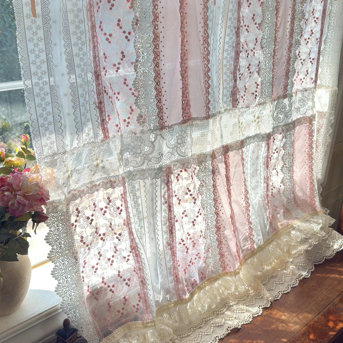 Mediterranean Chic Shabby Vintage Lace Fringed Curtain Valance - UDreamHome