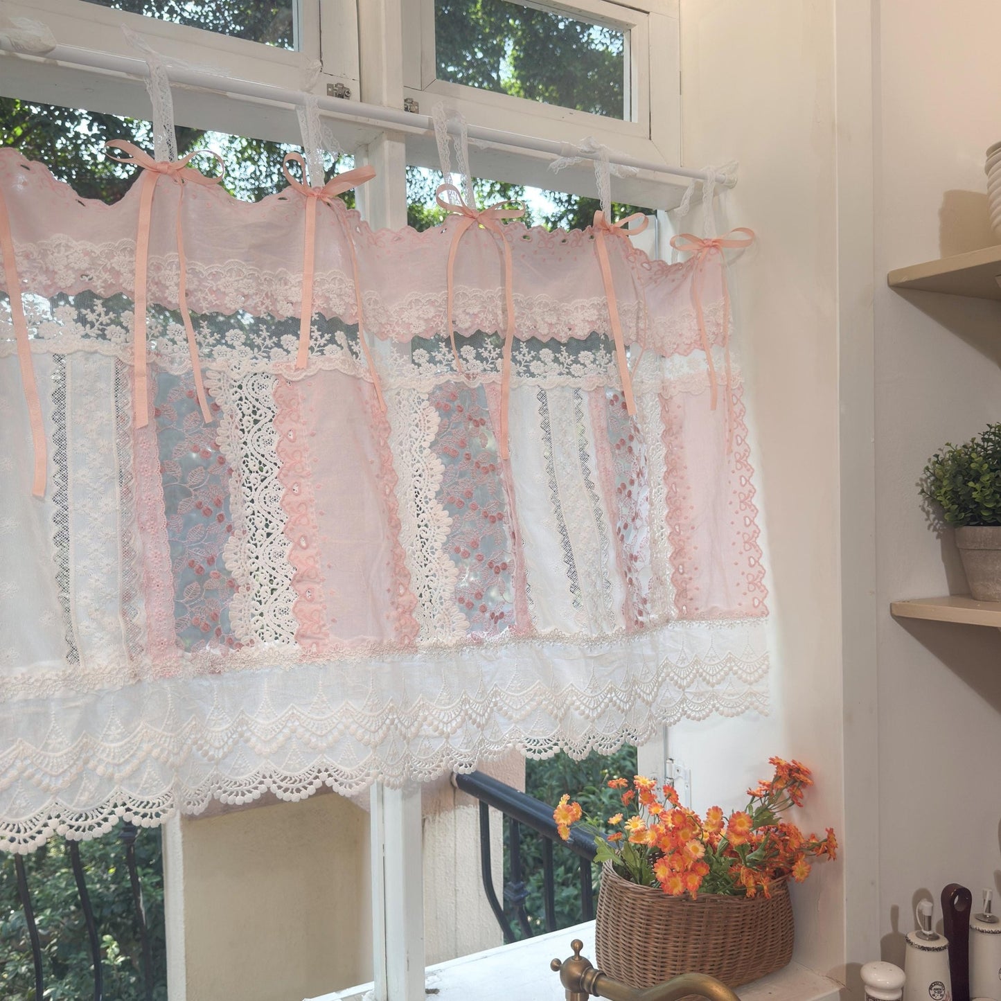 Mediterranean Chic Shabby Vintage Lace Fringed Curtain Valance - UDreamHome