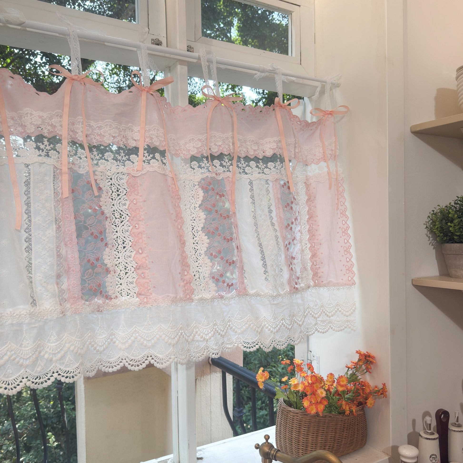 Mediterranean Chic Shabby Vintage Lace Fringed Curtain Valance - UDreamHome
