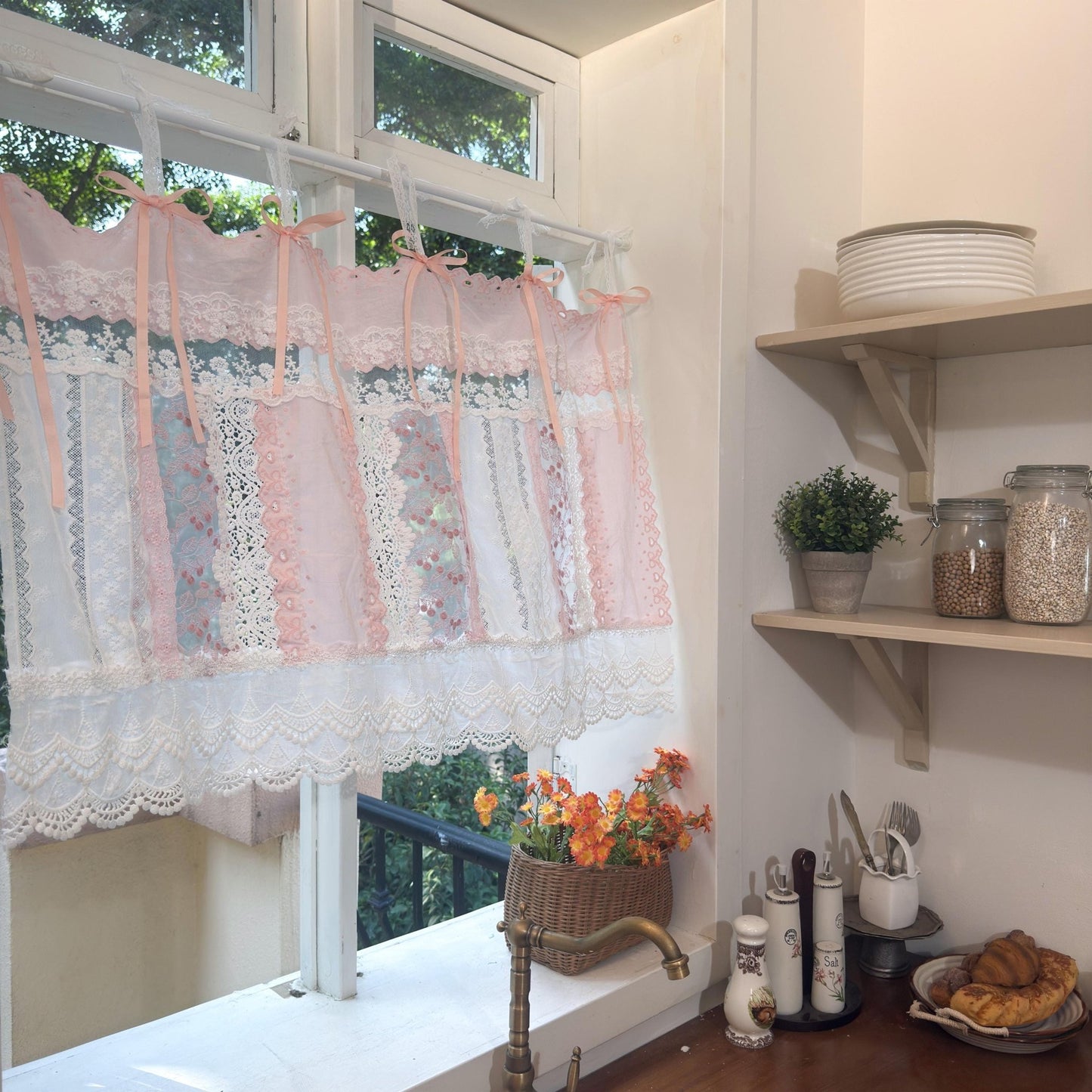 Mediterranean Chic Shabby Vintage Lace Fringed Curtain Valance - UDreamHome