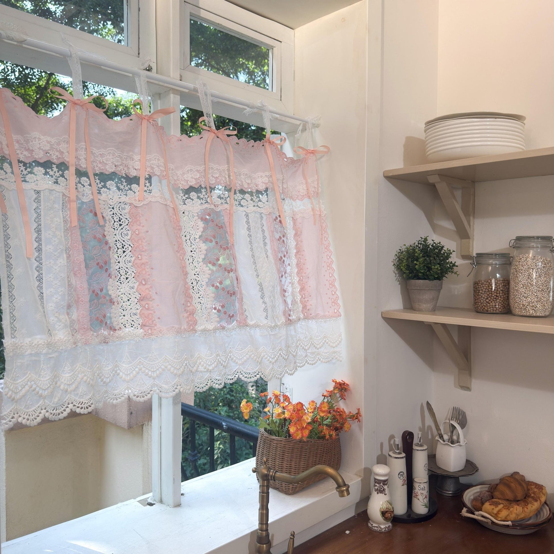 Mediterranean Chic Shabby Vintage Lace Fringed Curtain Valance - UDreamHome