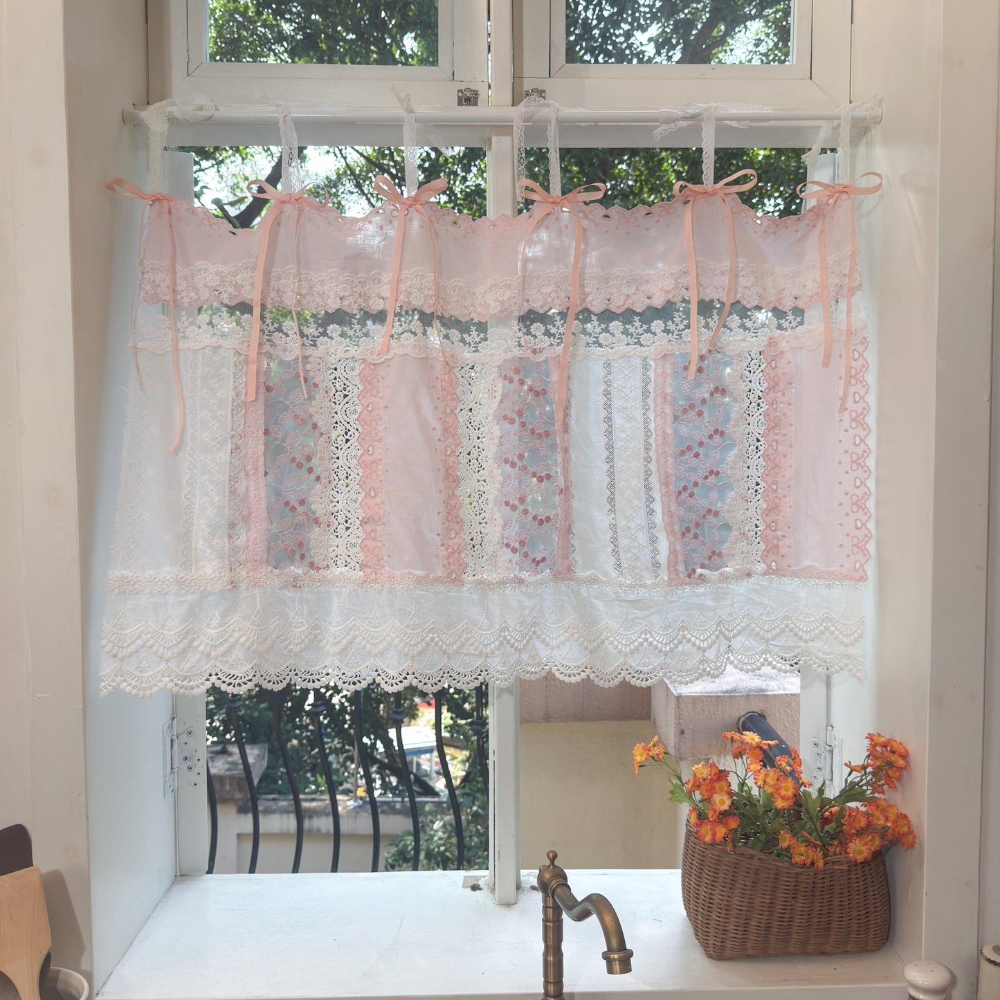 Mediterranean Chic Shabby Vintage Lace Fringed Curtain Valance - UDreamHome