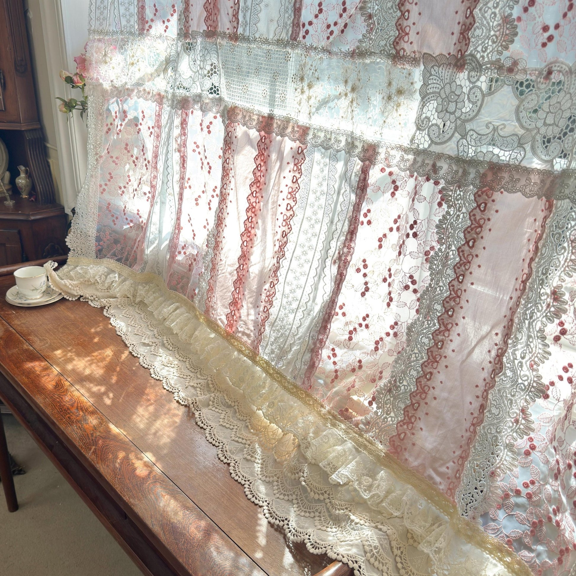 Mediterranean Chic Shabby Vintage Lace Fringed Curtain Valance - UDreamHome