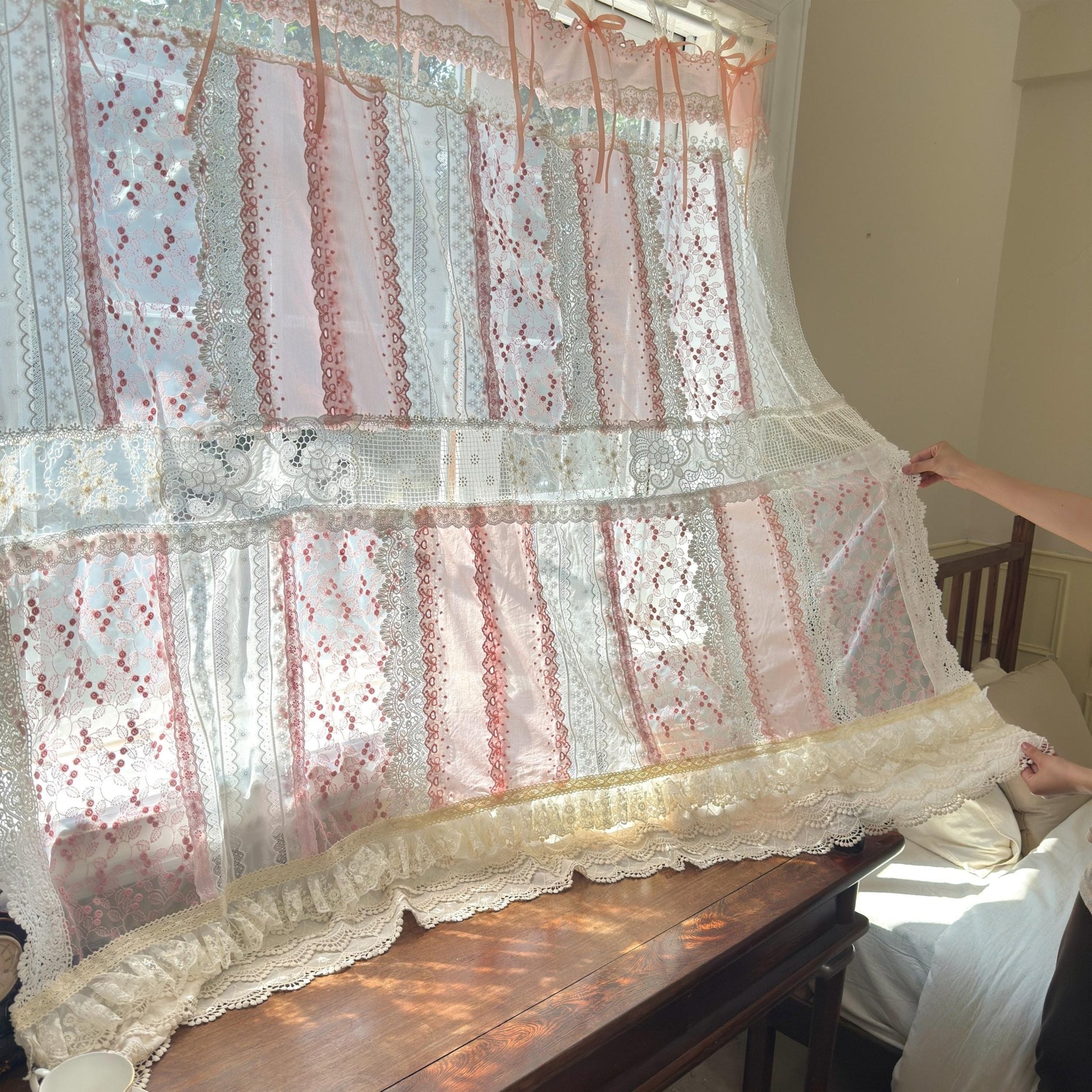 Mediterranean Chic Shabby Vintage Lace Fringed Curtain Valance - UDreamHome