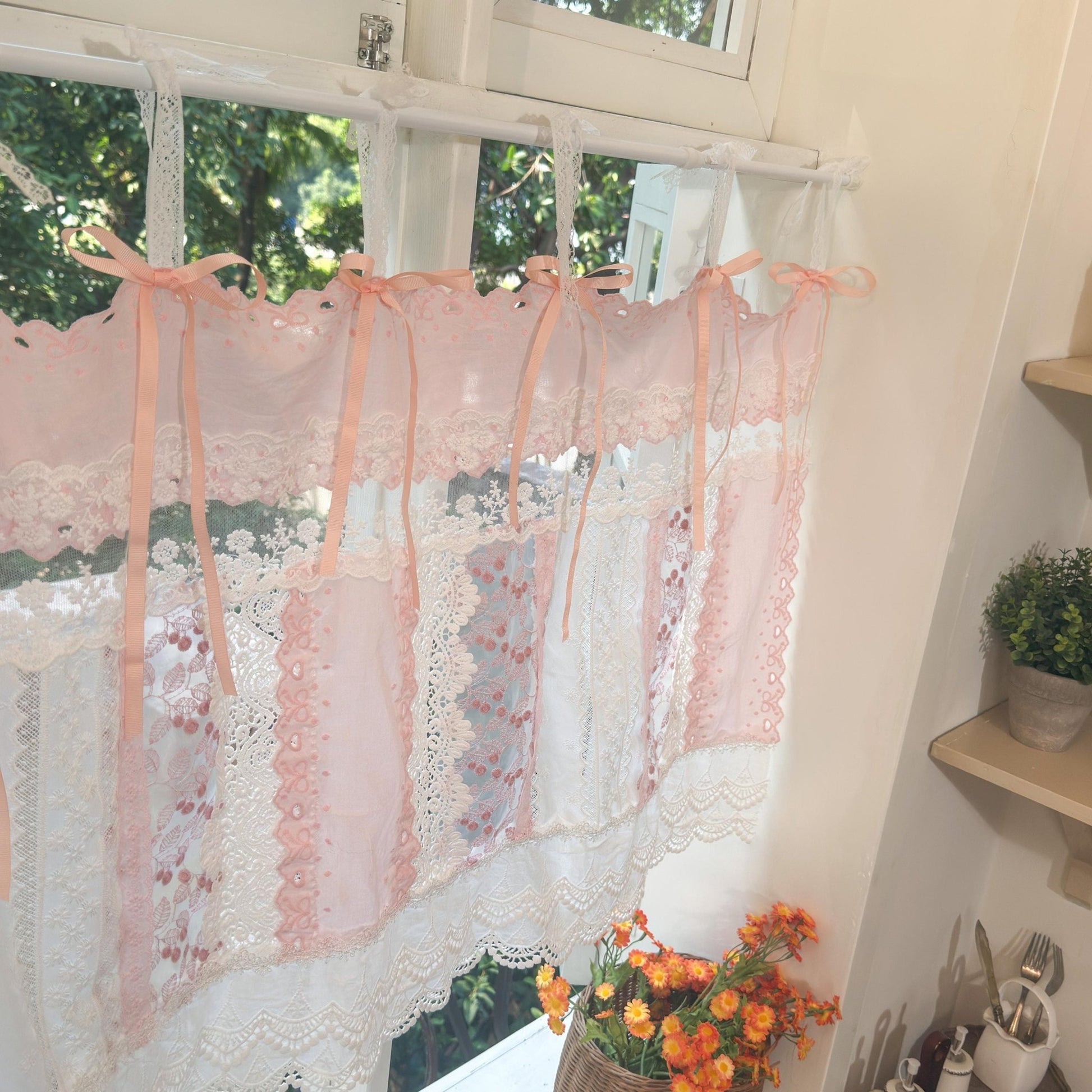 Mediterranean Chic Shabby Vintage Lace Fringed Curtain Valance - UDreamHome