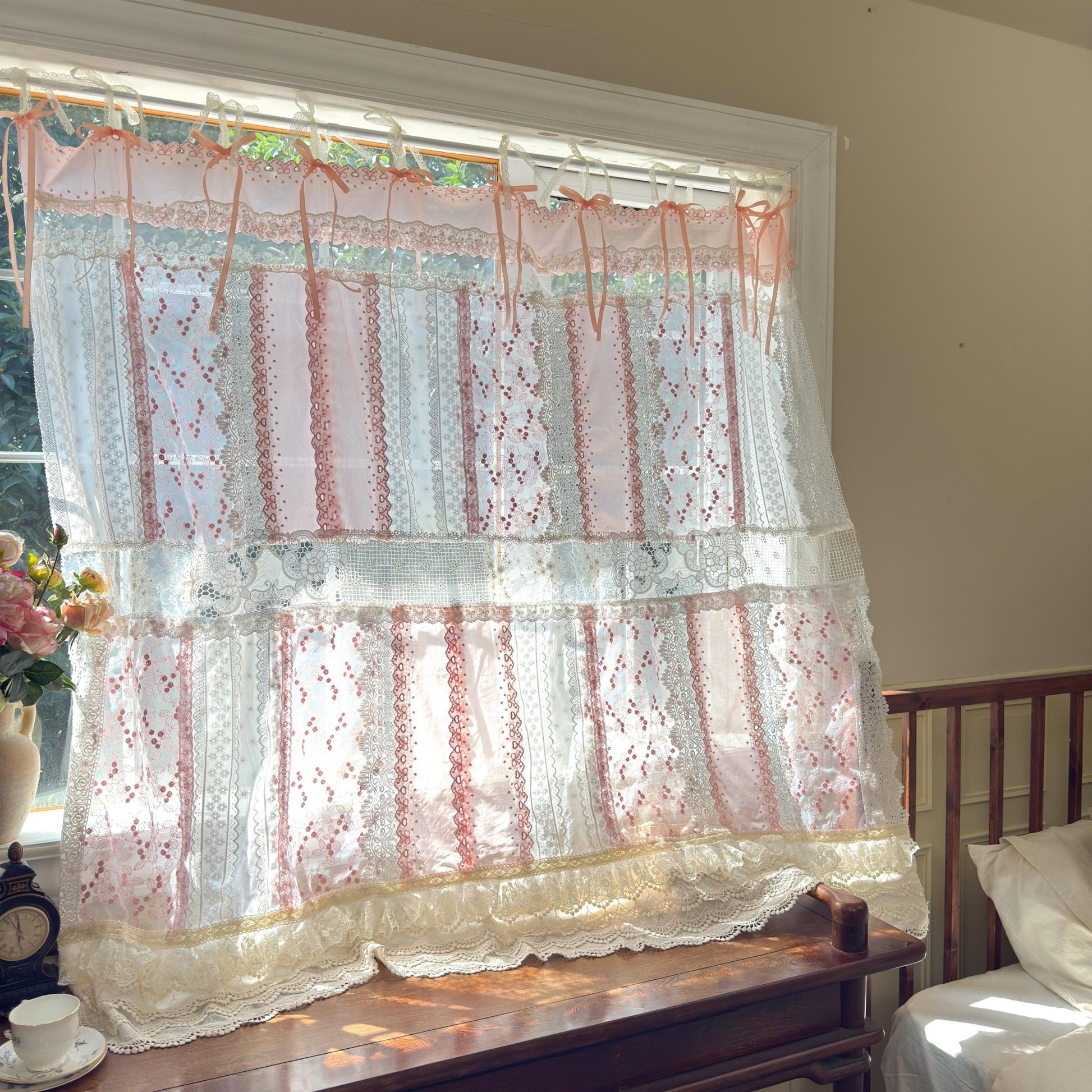 Mediterranean Chic Shabby Vintage Lace Fringed Curtain Valance - UDreamHome